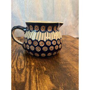 Vintage Boleslawiec Polish Stoneware Pitcher Peacock Eye Pattern Circa 1950s - 1